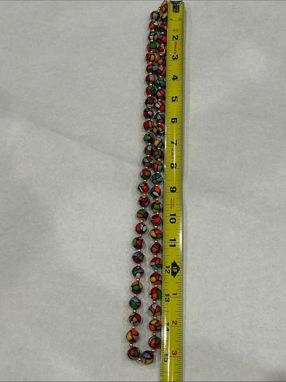 Vintage stained glass Beaded glow party 80s Necklace Gold Accent Beads long 30”